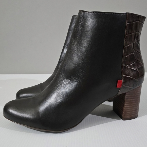NEW Marc Joseph Charles St Ankle Bootie Womens 9.5 Brown Leather Croc Block Heel - Picture 1 of 14